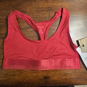 Calvin Klein Deep Red Racerback Bralette with Branded Band